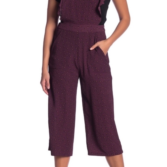 BOBEAU Bib Overalls burgundy pockets capri cropped - Picture 5 of 10